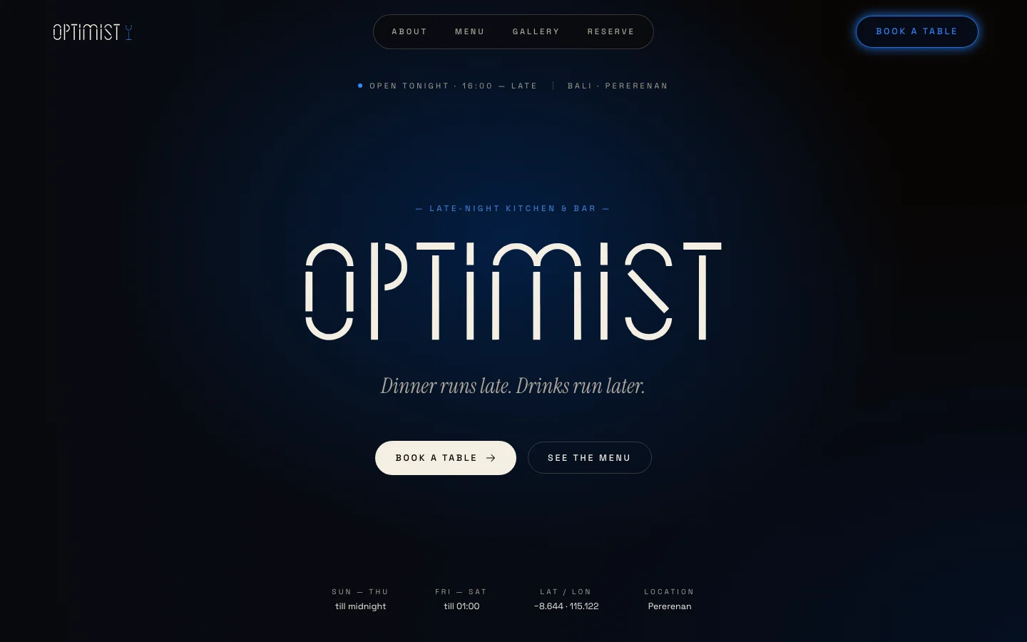 Optimist Bali — late-night kitchen and bar